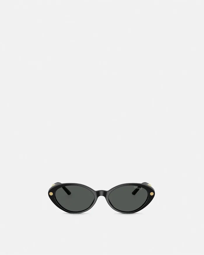 Versace Tubular Greca Oval Sunglasses Blackgold Women Sunglasses