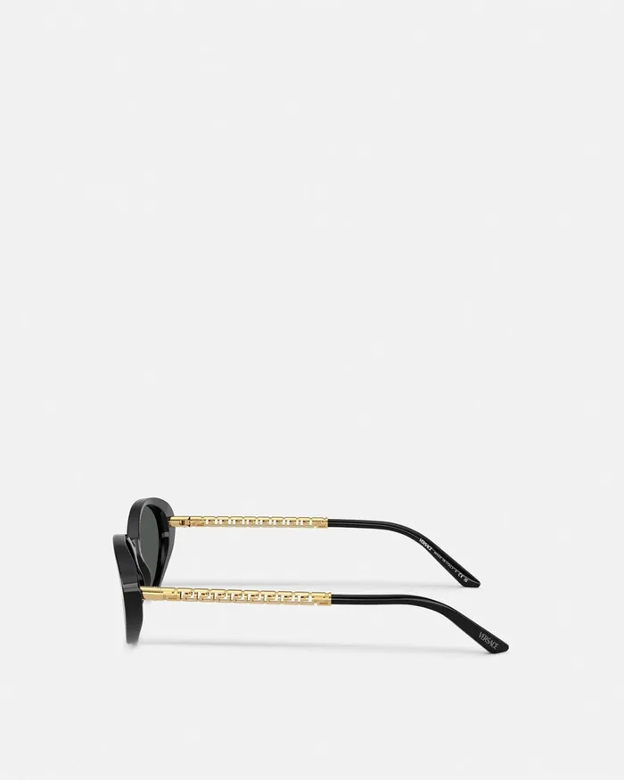 Versace Tubular Greca Oval Sunglasses Blackgold Women Sunglasses
