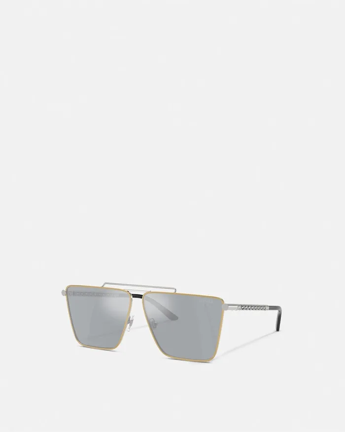 Versace Tubular Greca Sunglasses Silver Men Sunglasses