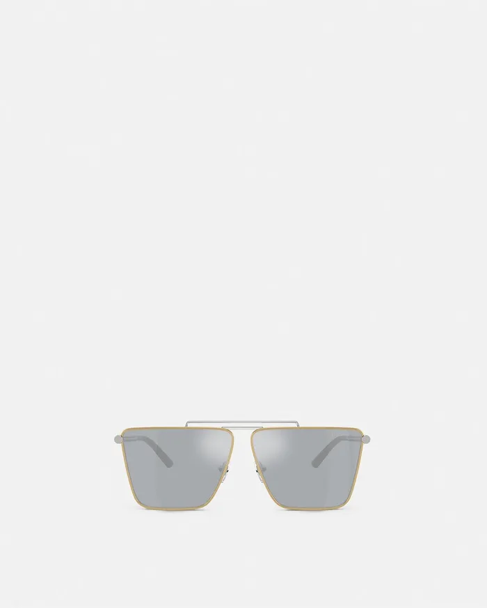 Versace Tubular Greca Sunglasses Silver Men Sunglasses
