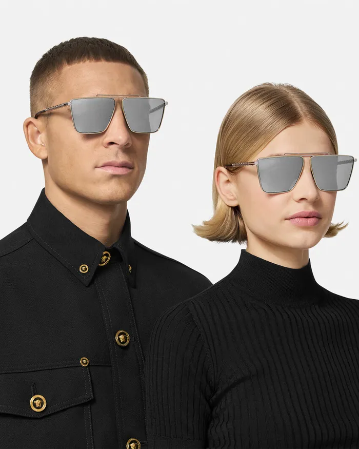 Versace Tubular Greca Sunglasses Silver Men Sunglasses