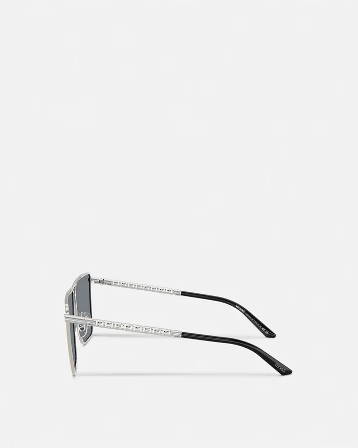Versace Tubular Greca Sunglasses Silver Men Sunglasses