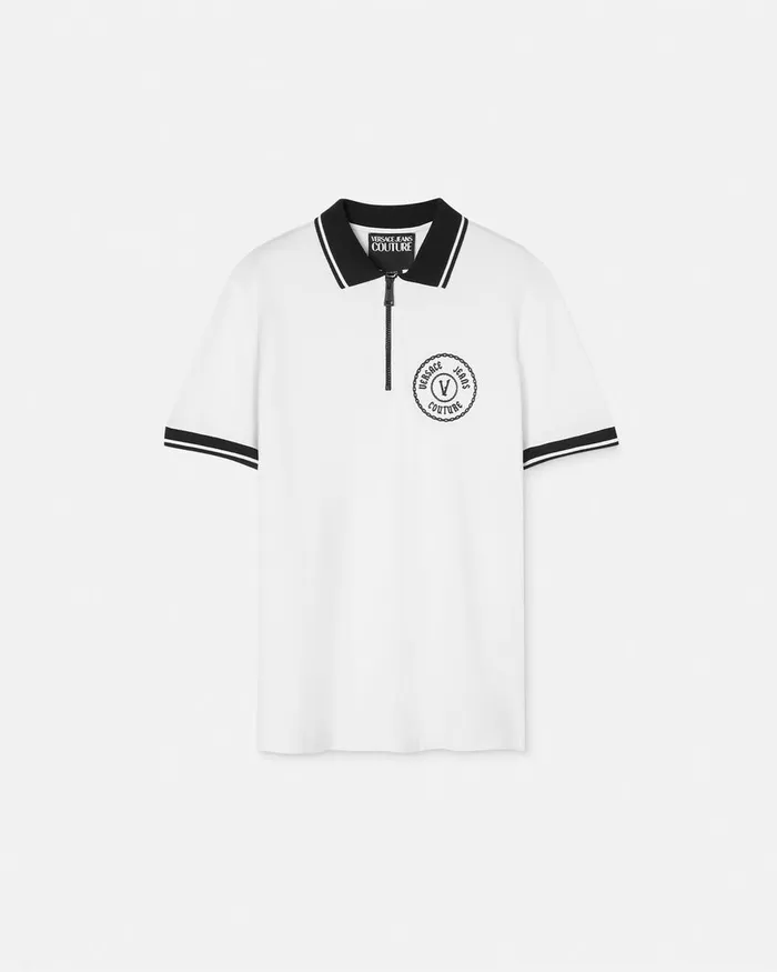 Versace VEmblem SlimFit Polo Shirt Whiteprint Men Jeans Couture
