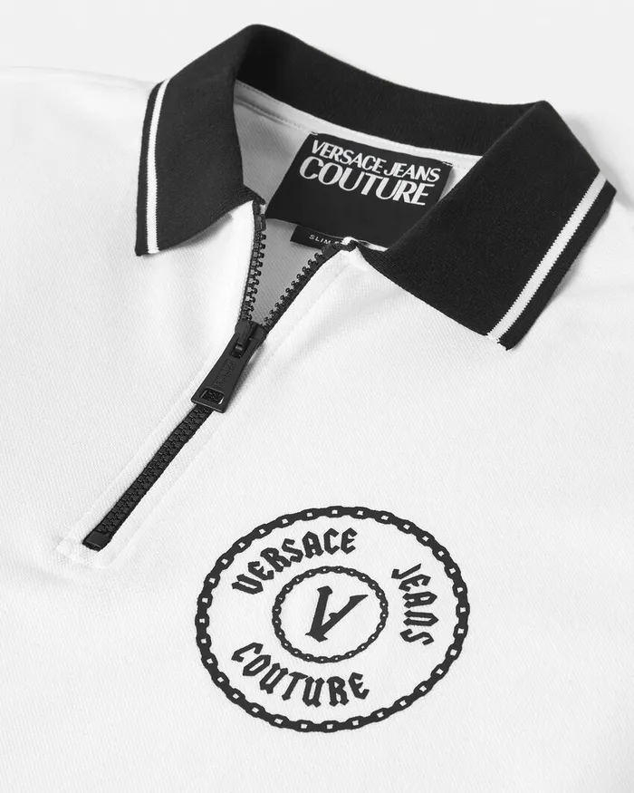Versace VEmblem SlimFit Polo Shirt Whiteprint Men Jeans Couture