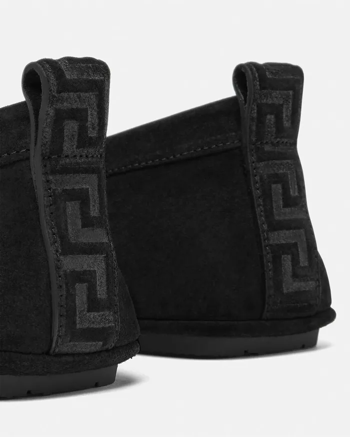 Versace Villa Suede Driver Shoes Blackgold Men Loafers and Slippers