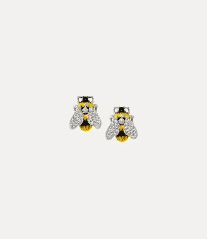 Vivienne Westwood Earrings Women Bumble Bee Earrings Platinum White Crystal Black Yellow Enamel Vivienne Westwood Earrings Women Bumble Bee Earrings Platinum White Crystal Black Yellow Enamel