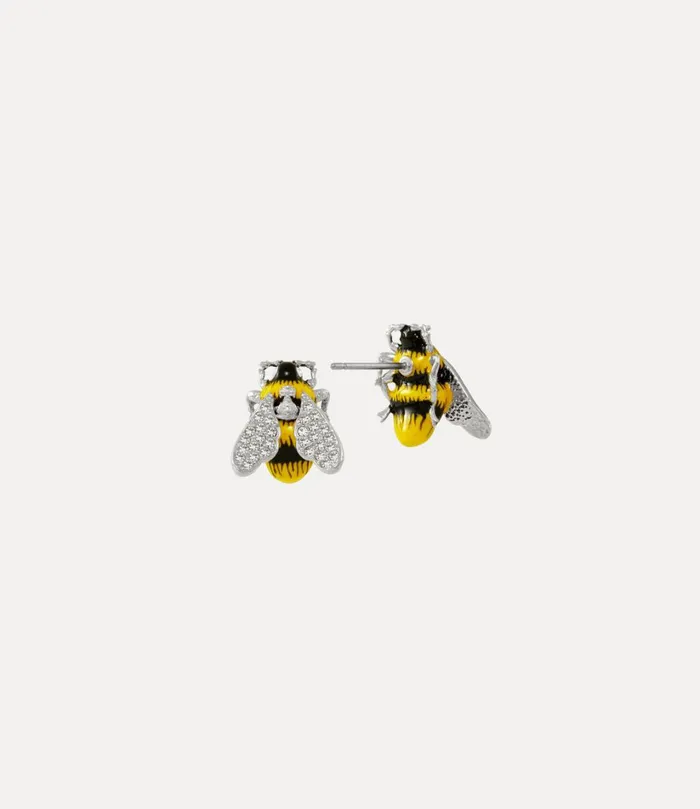 Vivienne Westwood Earrings Women Bumble Bee Earrings Platinum White Crystal Black Yellow Enamel