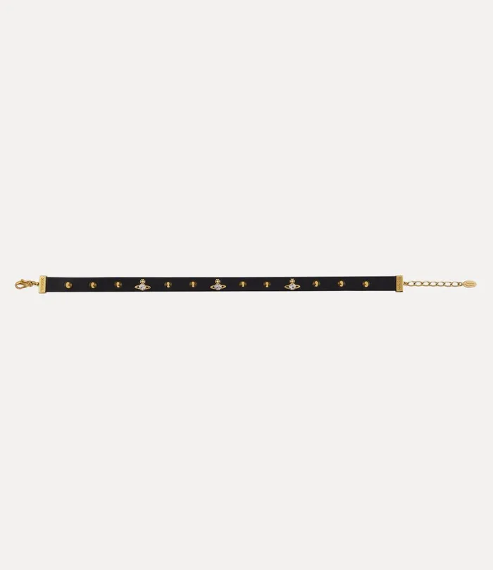 Vivienne Westwood Necklaces Women Lio Choker Gold Black Leather White Crystal