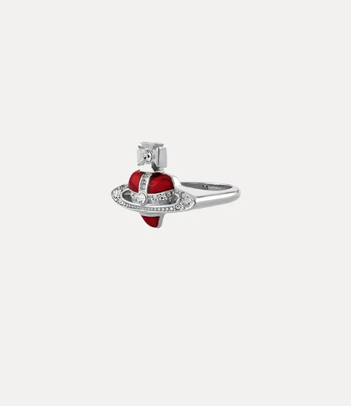 Vivienne Westwood Rings Women New Diamante Heart Ring Platinum Crystal Crystal Indian Pink Enamel