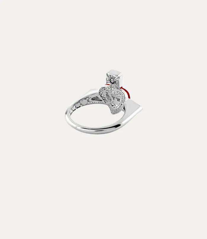 Vivienne Westwood Rings Women New Diamante Heart Ring Platinum Crystal Crystal Indian Pink Enamel