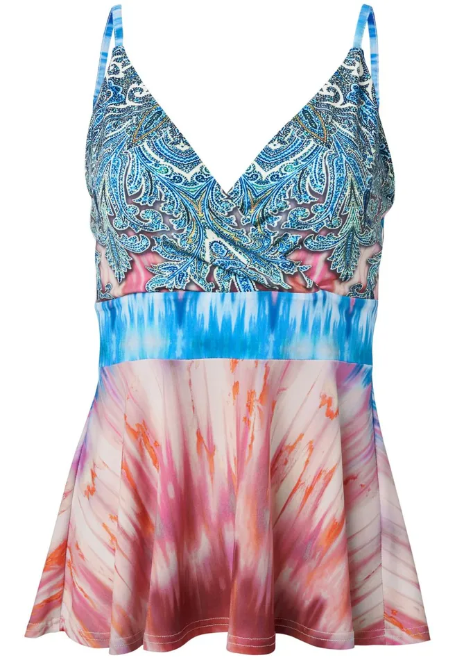 WATERCOLOR PEPLUM TOP Coral Multi Women VENUS Sleeveless Tops