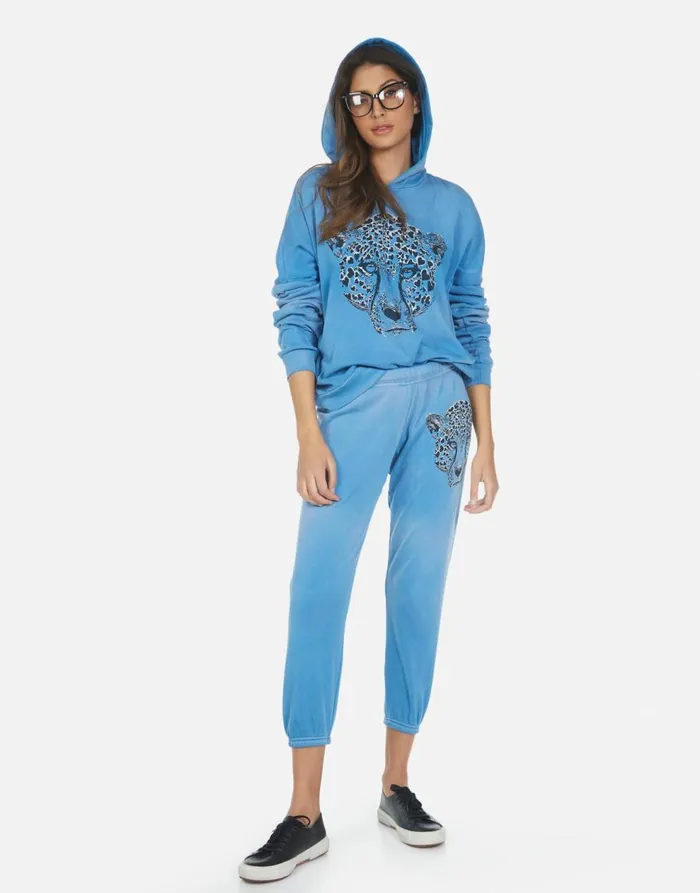 Women039s Alana Heart Leopard Faded Riptide Lauren Moshi Crop Sweatpants