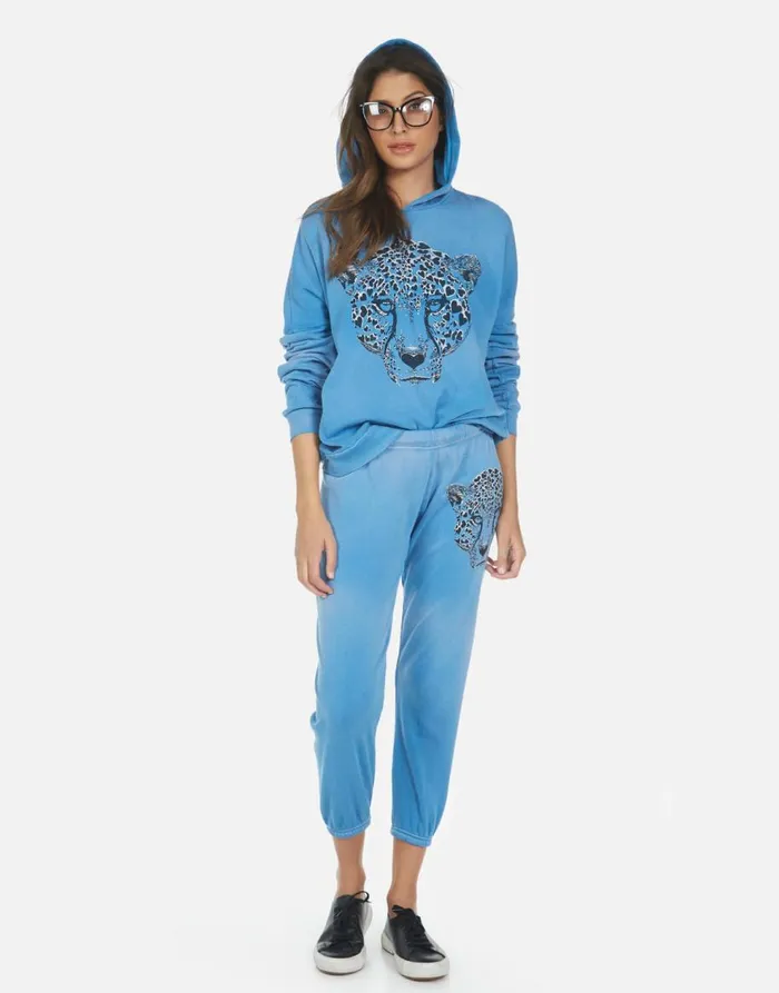 Women039s Alana Heart Leopard Faded Riptide Lauren Moshi Crop Sweatpants