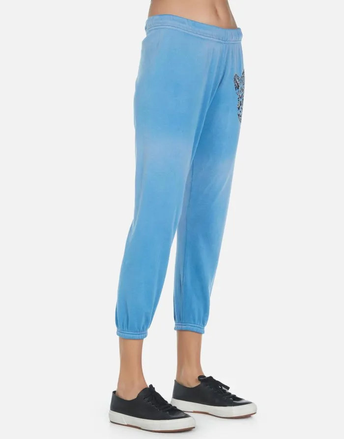 Women039s Alana Heart Leopard Faded Riptide Lauren Moshi Crop Sweatpants