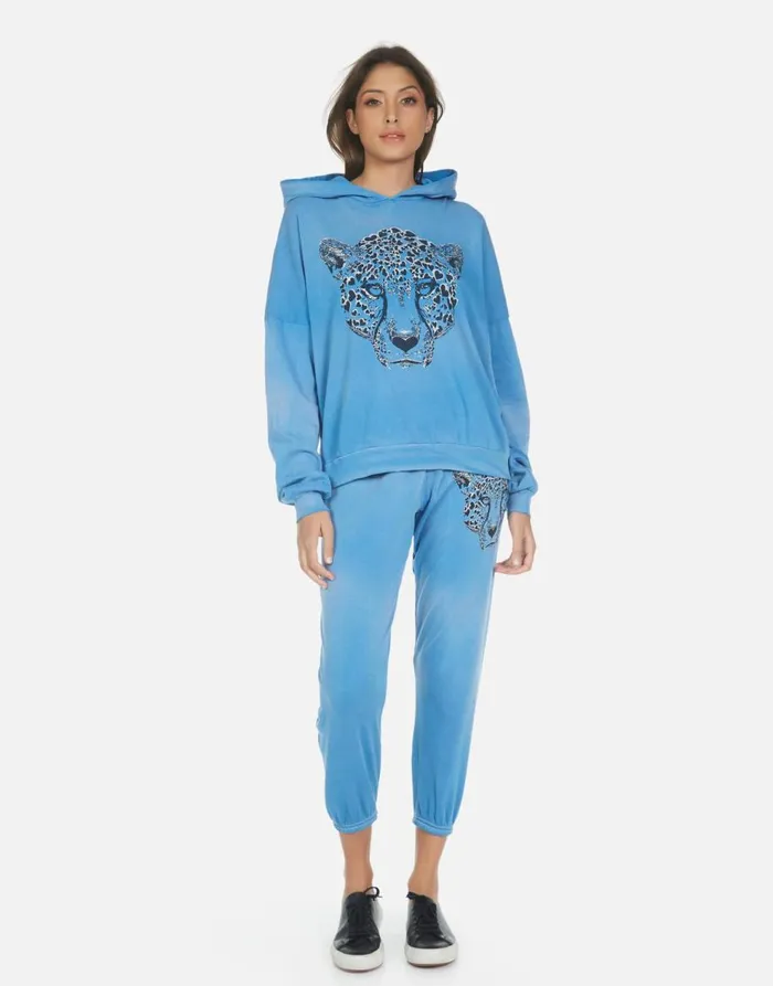 Women039s Alana Heart Leopard Faded Riptide Lauren Moshi Crop Sweatpants