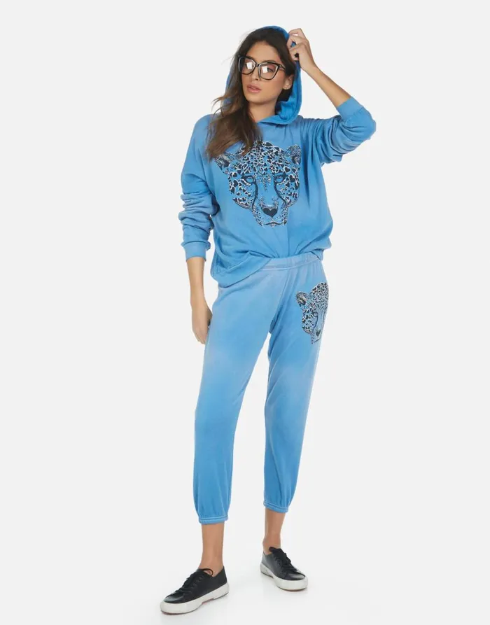 Women039s Alana Heart Leopard Faded Riptide Lauren Moshi Crop Sweatpants