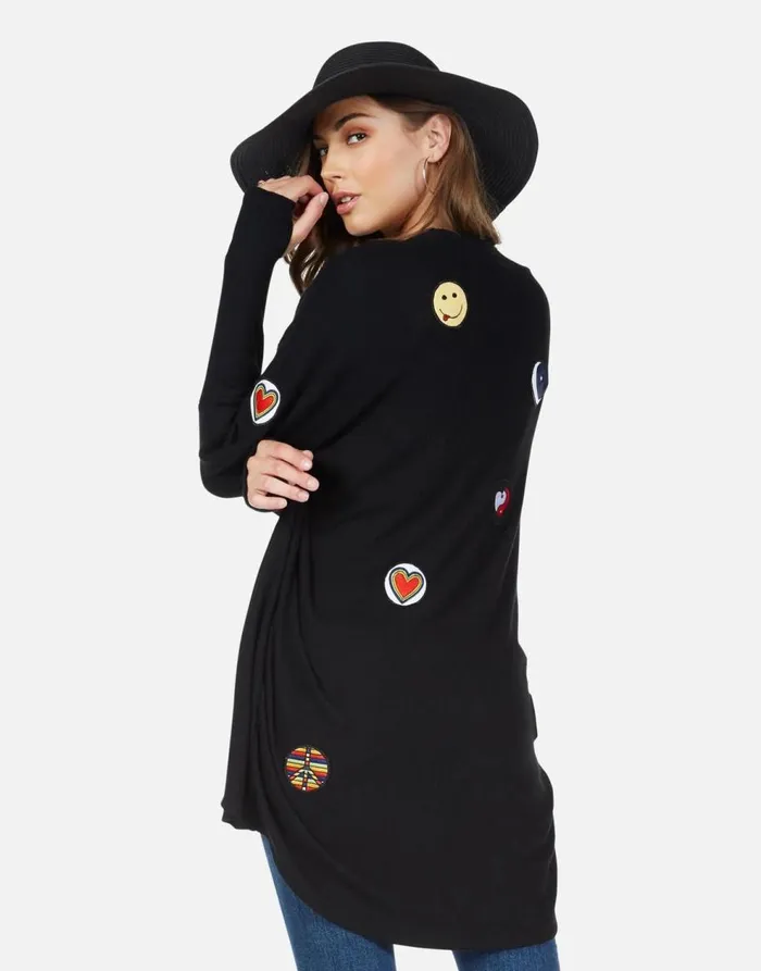 Women039s Irina Hippie Peace Love Black Lauren Moshi Sweaters and Knits