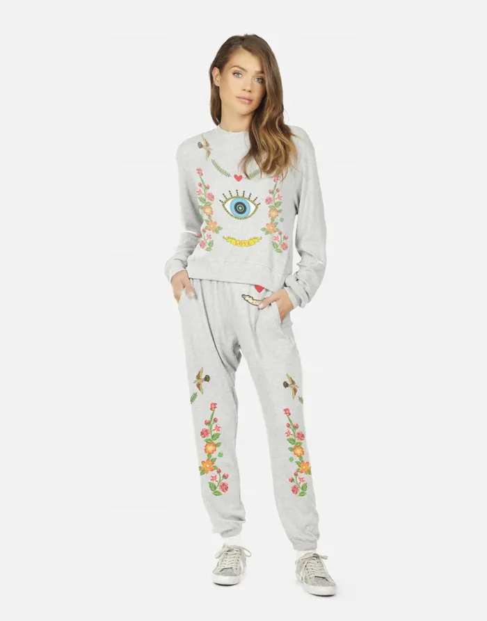 Women039s Kaz Floral Eye Love Heather Grey Lauren Moshi Long Sleeve