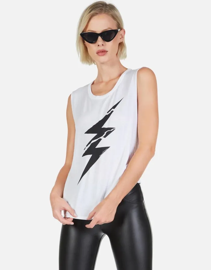 Women039s Kel Cracked Lightning Bolt White Lauren Moshi Tanks