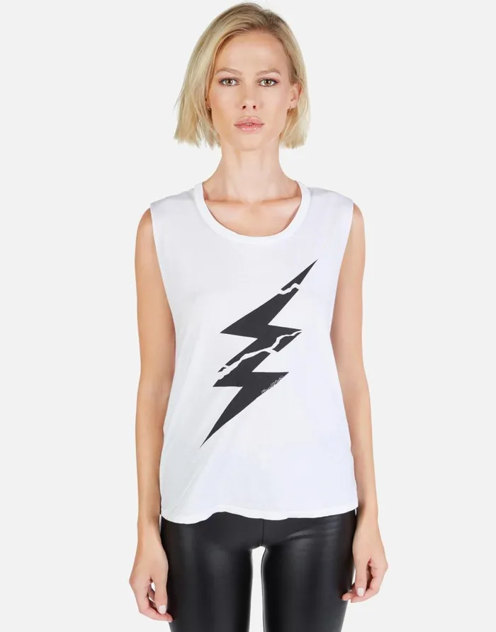 Women039s Kel Cracked Lightning Bolt White Lauren Moshi Tanks