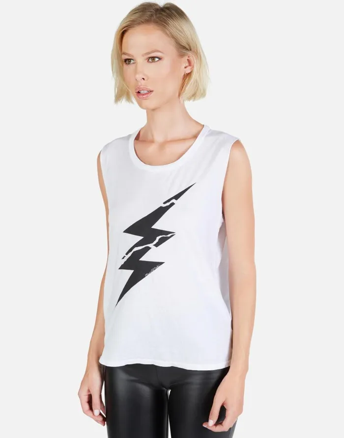 Women039s Kel Cracked Lightning Bolt White Lauren Moshi Tanks