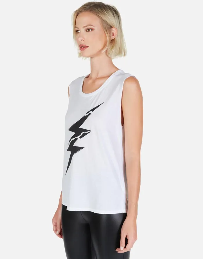 Women039s Kel Cracked Lightning Bolt White Lauren Moshi Tanks