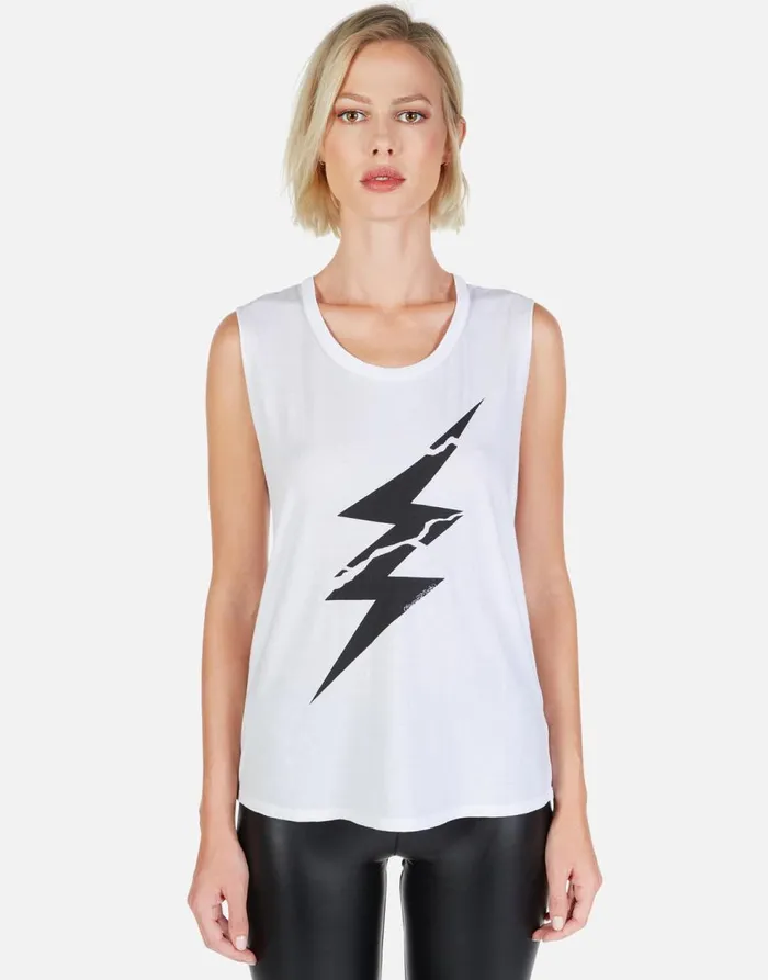 Women039s Kel Cracked Lightning Bolt White Lauren Moshi Tanks