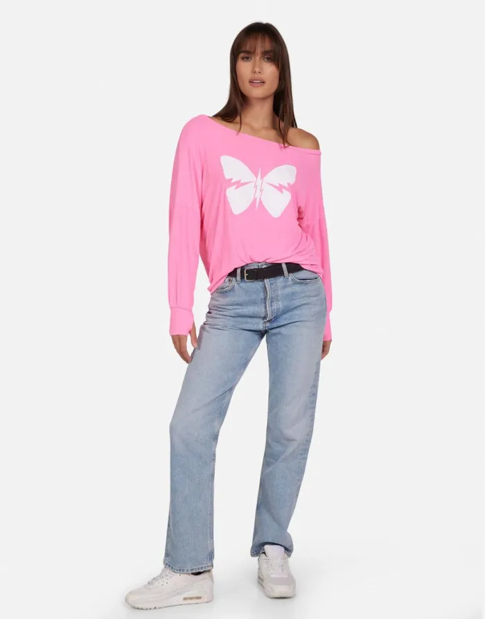 Women039s Krista X Lightning Butterfly Neon Pink Lauren Moshi Long Sleeve