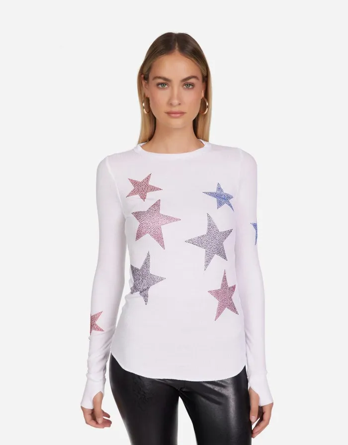 Women039s McKinley Color Crystal Multi Stars White Lauren Moshi Long Sleeve