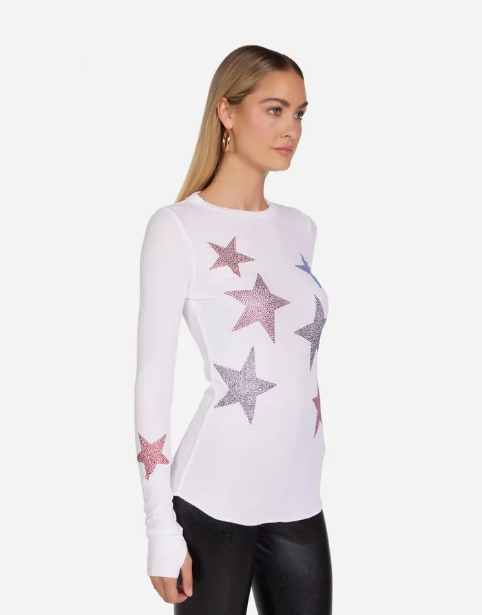 Women039s McKinley Color Crystal Multi Stars White Lauren Moshi Long Sleeve