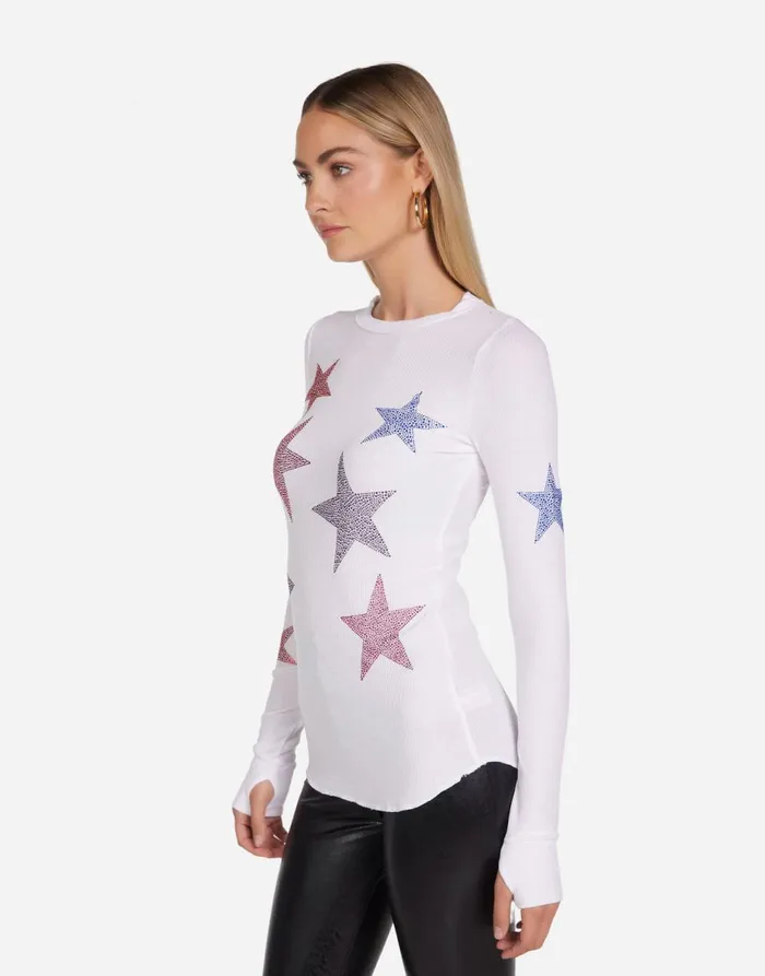 Women039s McKinley Color Crystal Multi Stars White Lauren Moshi Long Sleeve