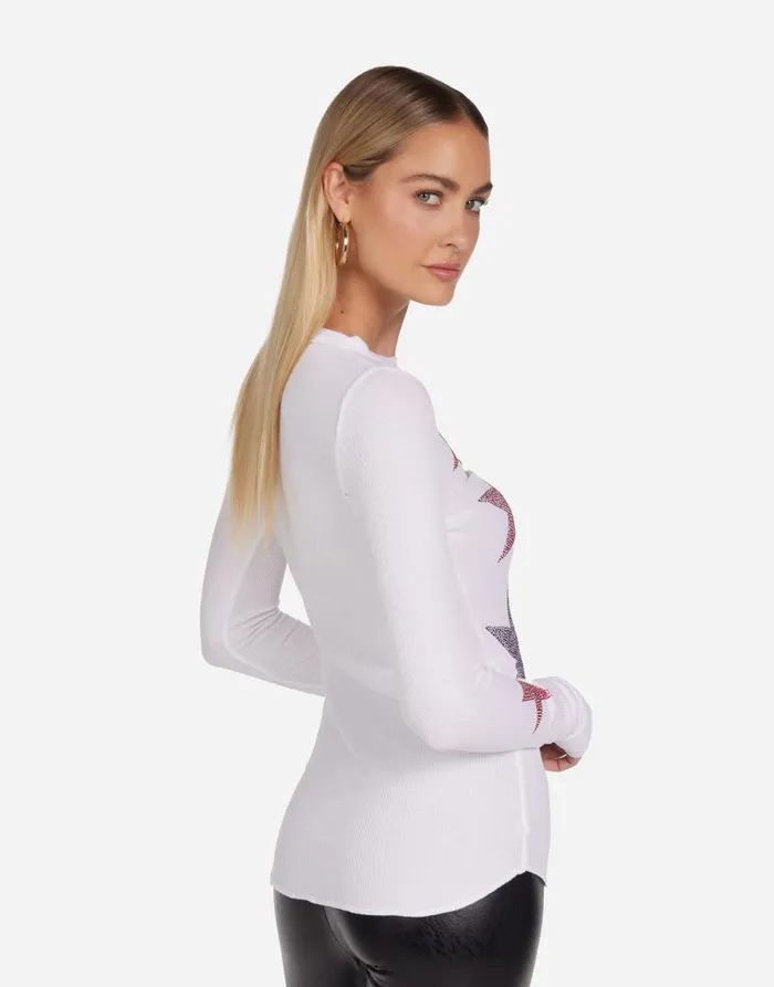 Women039s McKinley Color Crystal Multi Stars White Lauren Moshi Long Sleeve
