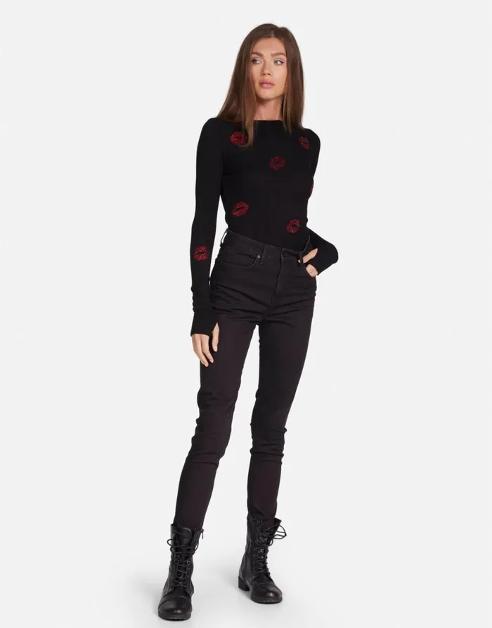 Women039s McKinley Crystal Kisses Black Lauren Moshi Long Sleeve