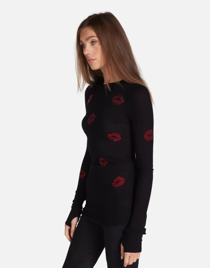 Women039s McKinley Crystal Kisses Black Lauren Moshi Long Sleeve