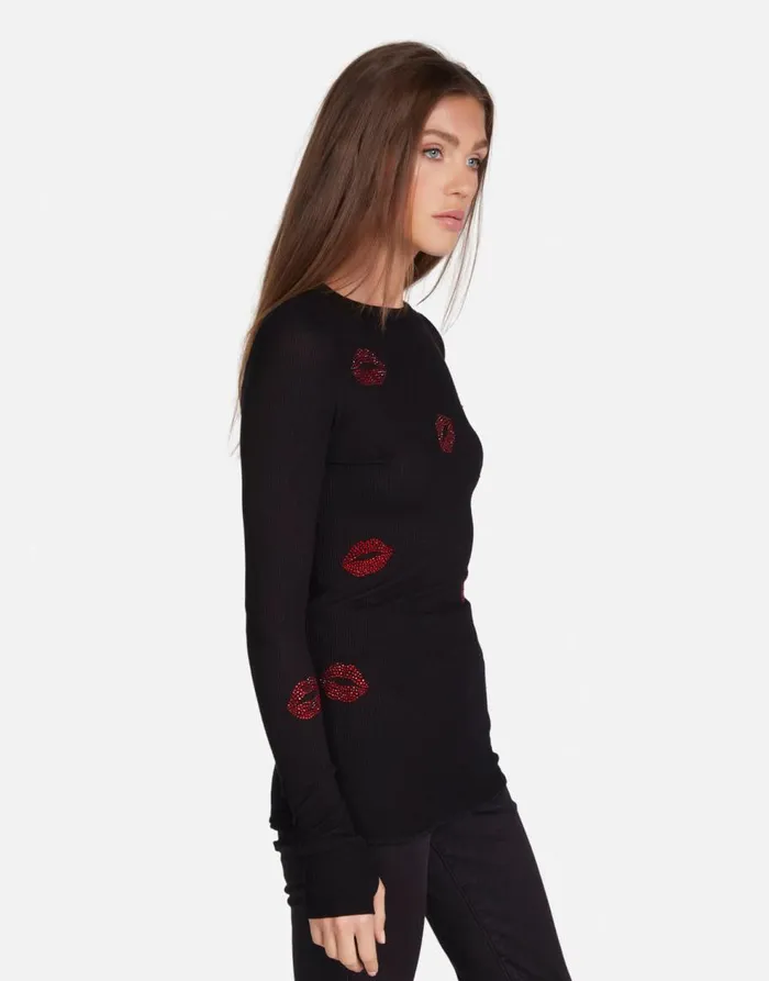 Women039s McKinley Crystal Kisses Black Lauren Moshi Long Sleeve