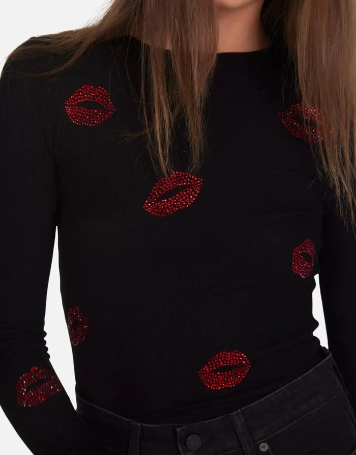 Women039s McKinley Crystal Kisses Black Lauren Moshi Long Sleeve