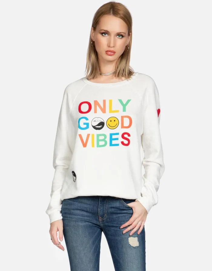 Women039s Noleta Only Good Vibes Milk Lauren Moshi Long Sleeve