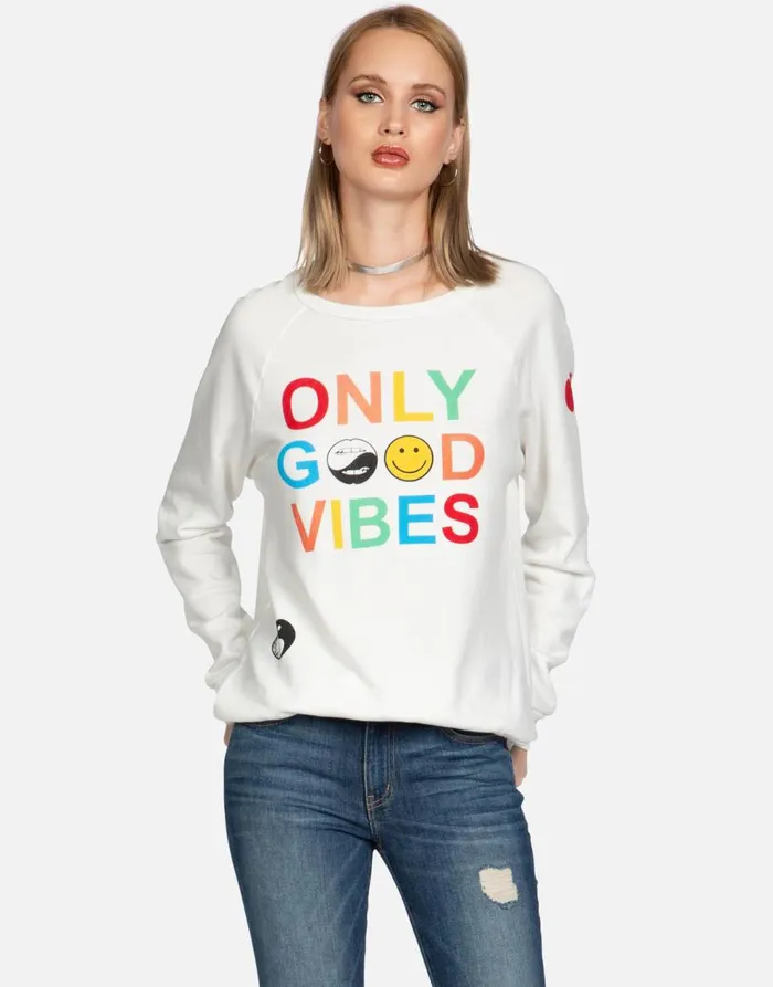 Women039s Noleta Only Good Vibes Milk Lauren Moshi Long Sleeve