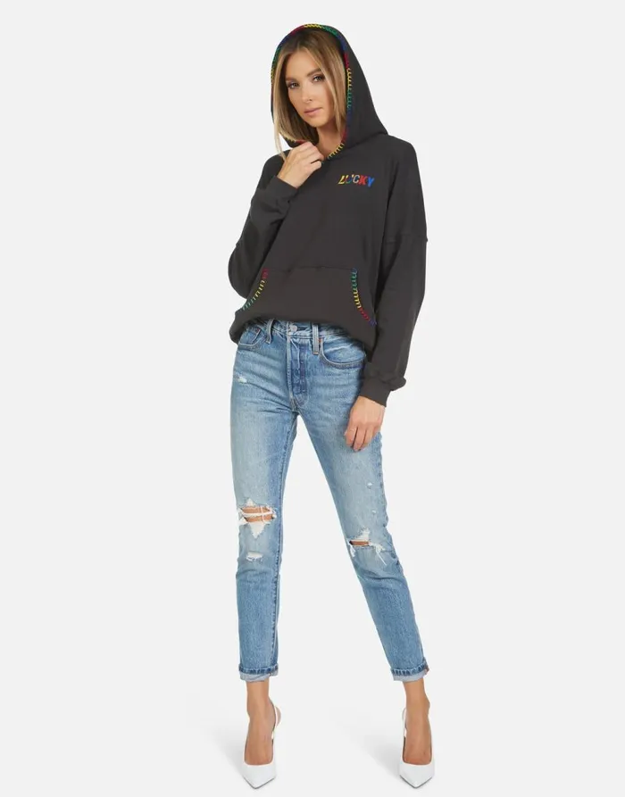 Women039s Raya Lucky Happy Face Onyx Lauren Moshi Hoodies