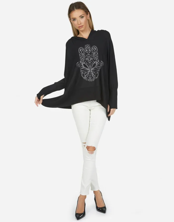 Women039s Wilma X Butterfly Hamsa Black Lauren Moshi Hoodies
