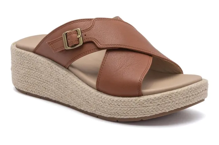 Women ABEO Footwear Sandals Solstice Cross Slide Dark Tan