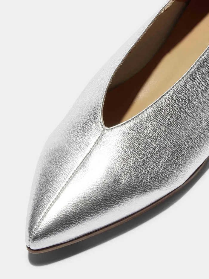 Women Aeyde MOA Silver Pointed Toe Flat Aeyde Flats