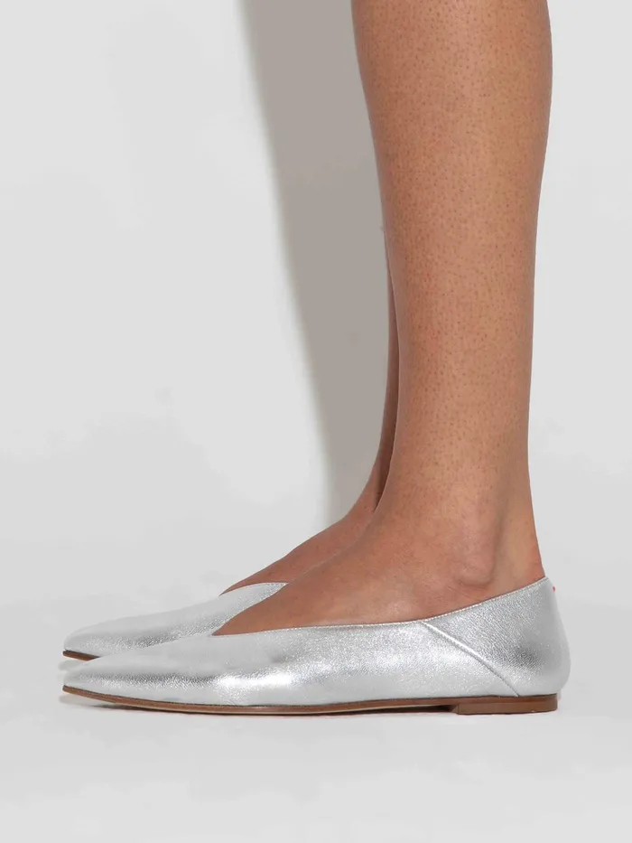 Women Aeyde MOA Silver Pointed Toe Flat Aeyde Flats