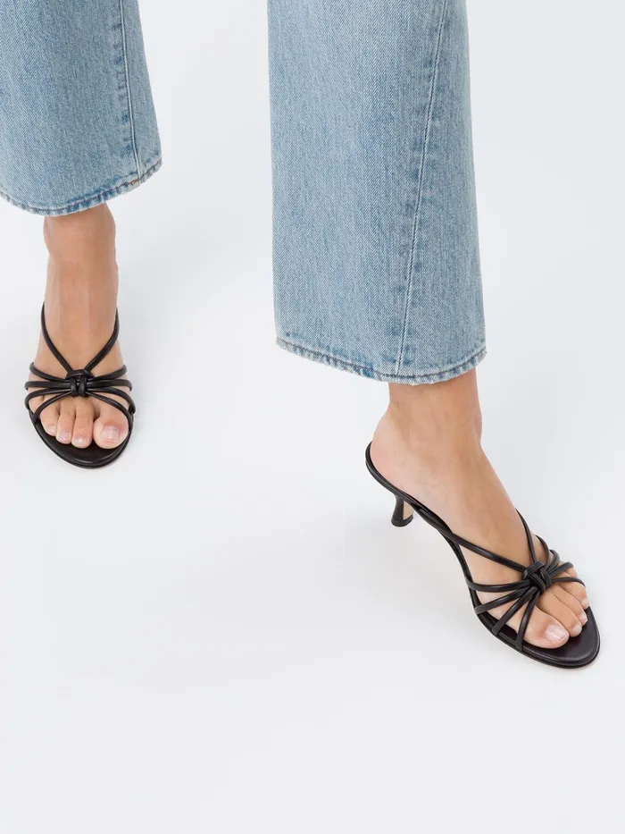 Women Aeyde OLGA Black Knotted Heeled Slide Aeyde Heeled Sandals Women Aeyde OLGA Black Knotted Heeled Slide Aeyde Heeled Sandals