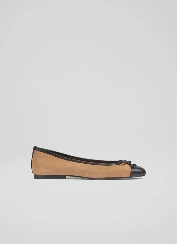 Women Ballet Pumps LKBennett Kara Sand Suede And Black Leather Toe Cap Ballerina Pumps Neutral Women Ballet Pumps LKBennett Kara Sand Suede And Black Leather Toe Cap Ballerina Pumps Neutral
