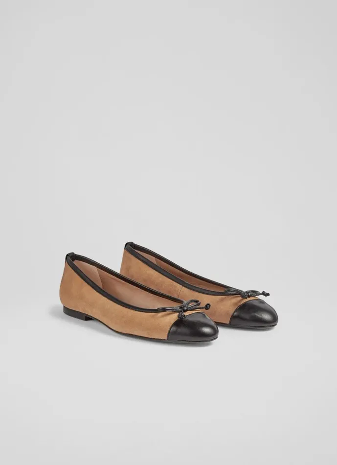 Women Ballet Pumps LKBennett Kara Sand Suede And Black Leather Toe Cap Ballerina Pumps Neutral Women Ballet Pumps LKBennett Kara Sand Suede And Black Leather Toe Cap Ballerina Pumps Neutral