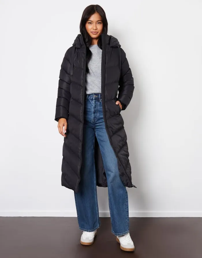 Women Black Padded Maxi Coat Threadbare Jackets