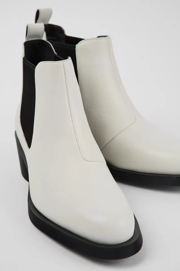 Women Bonnie White Leather Chelsea Bootie Camper Ankle Boots