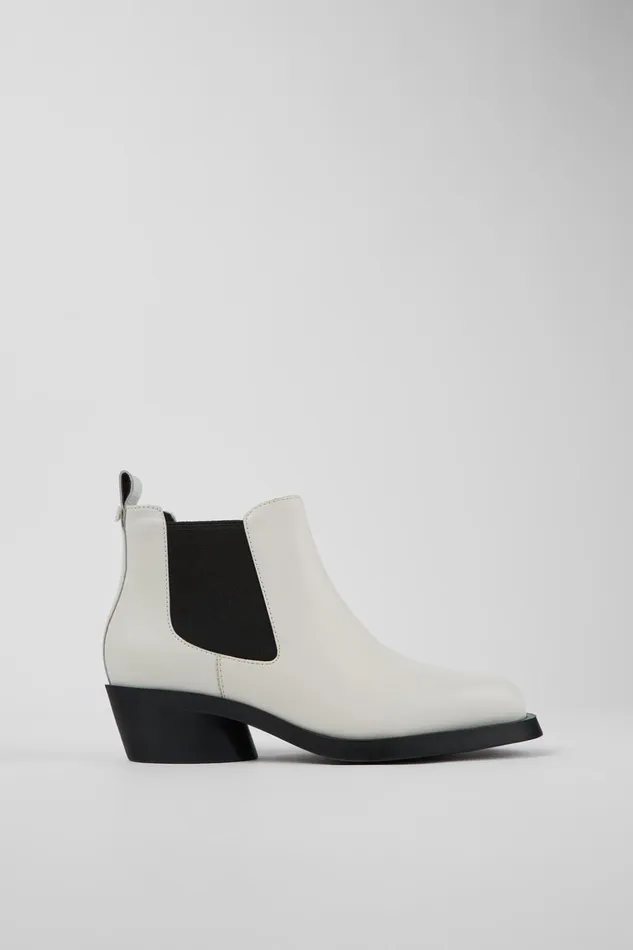 Women Bonnie White Leather Chelsea Bootie Camper Ankle Boots Women Bonnie White Leather Chelsea Bootie Camper Ankle Boots