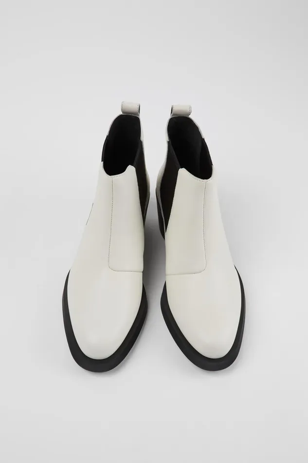 Women Bonnie White Leather Chelsea Bootie Camper Ankle Boots Women Bonnie White Leather Chelsea Bootie Camper Ankle Boots
